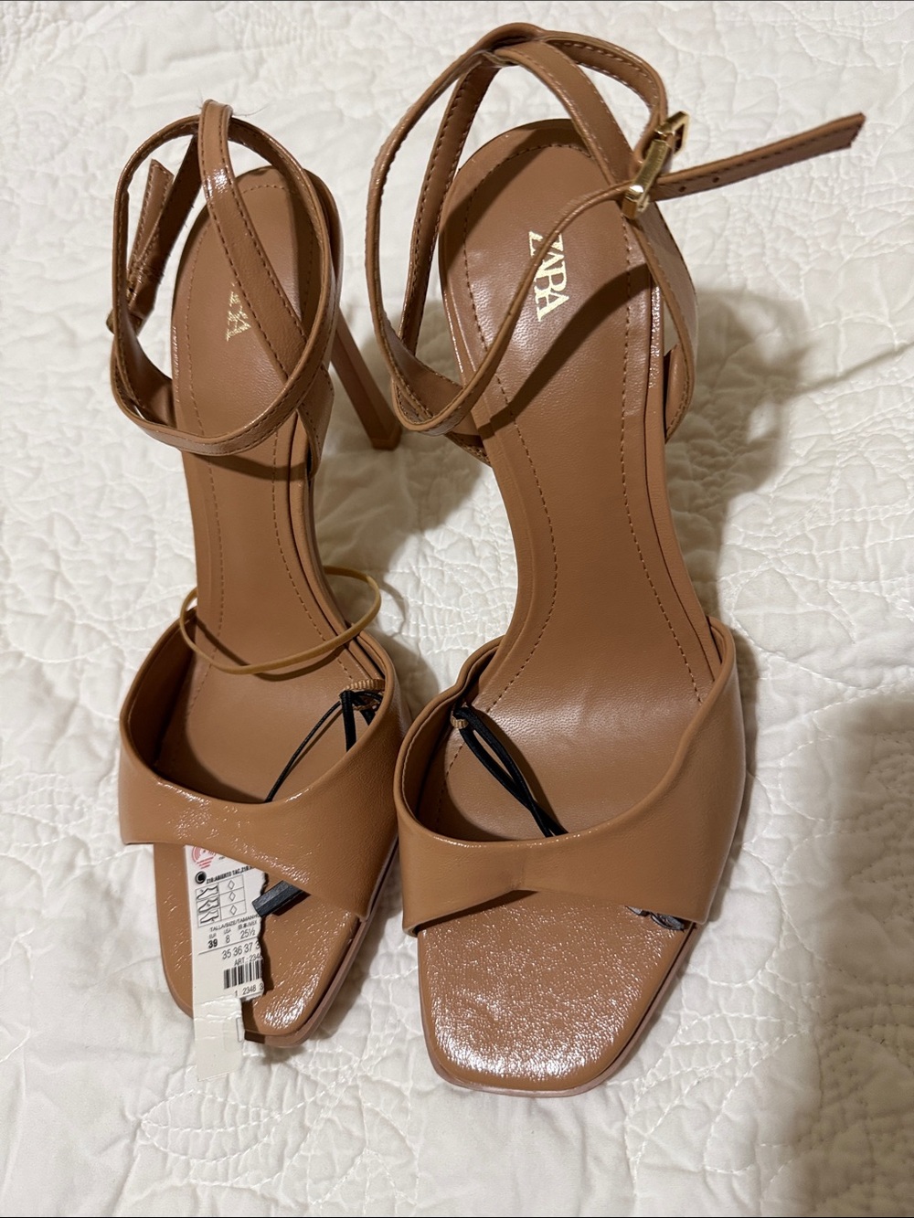 Zara Tan Strappy Block Heel Sandals